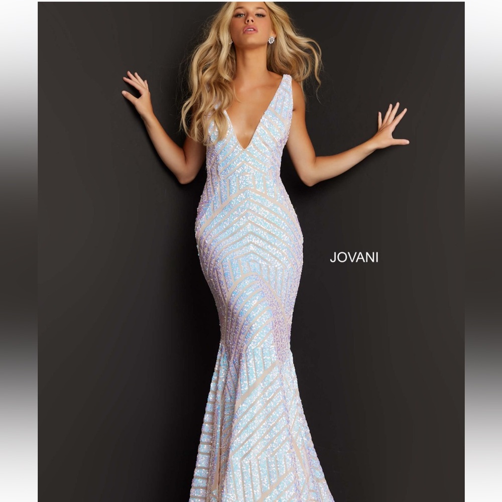 Jovani V Neck Sequin Embellished Sheath Dress Geometric Dress 59762